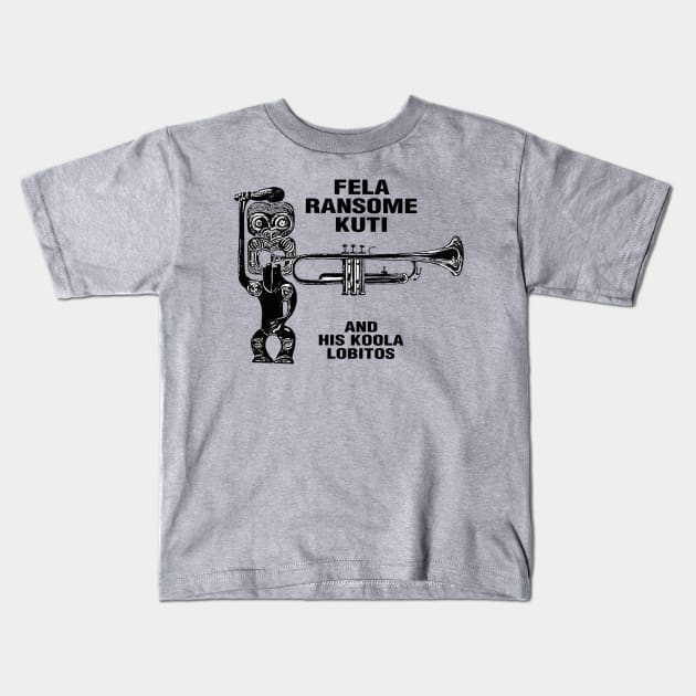 BLACK DECAL OF FELA RANSOME KUTI- AND HIS KOOLA LOBITOS Kids T-Shirt by The Jung Ones